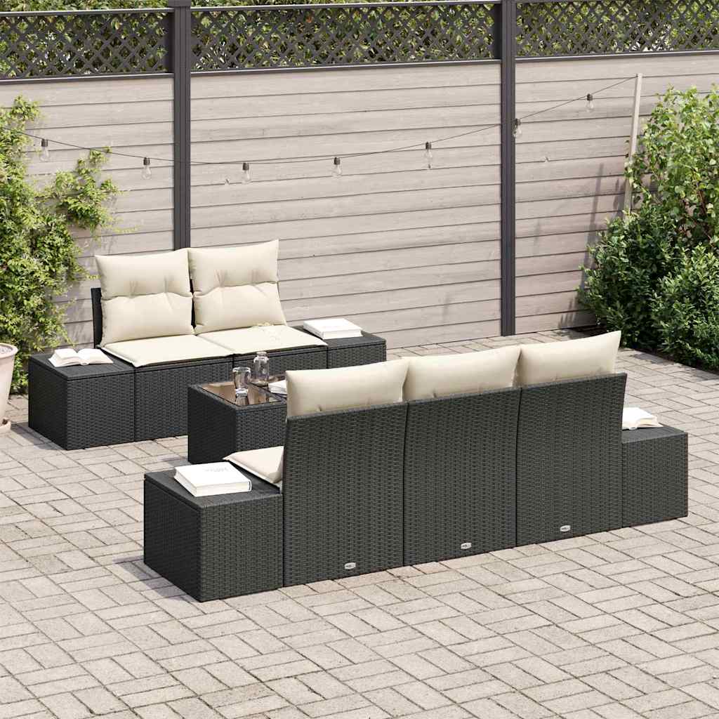Garten-Sofa-Set 6 pcs Schwarz und Creme 55 x 55 x 37 cm
